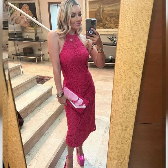 Zara LACE HALTER DRESS PINK - Picture 4 of 14